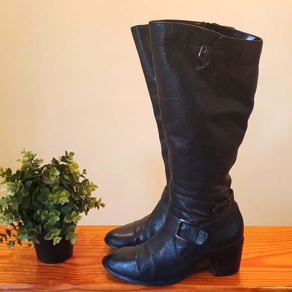 Alfani Tall Black Leather Maren Boots Size 10 M - Picture 1 of 8